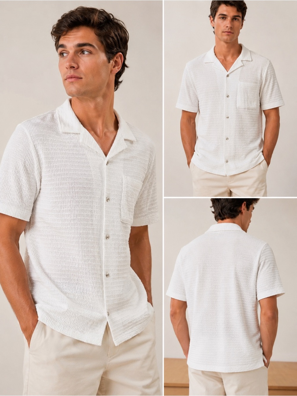 EDIT by Jason Wu Resort Camp Collar Textured Knit Button-Up Shirt Size L White